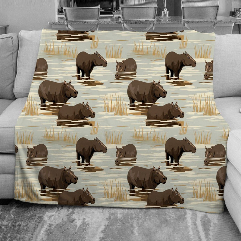 Hippo Fleece Blanket, Twin