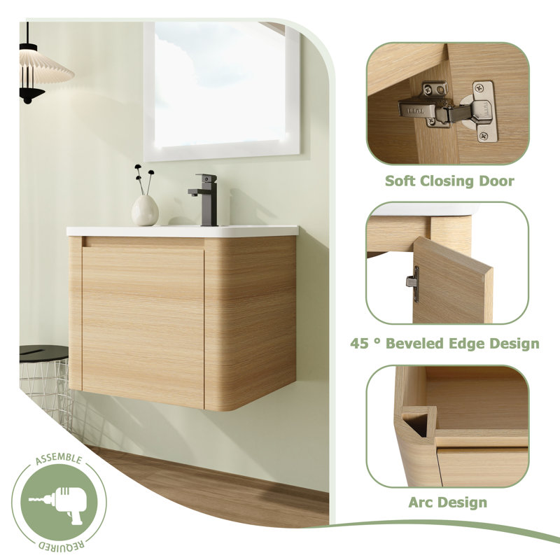Meuble-lavabo simple 24 po avec comptoir en céramique et portes à fermeture en douceur 24 po, 24"