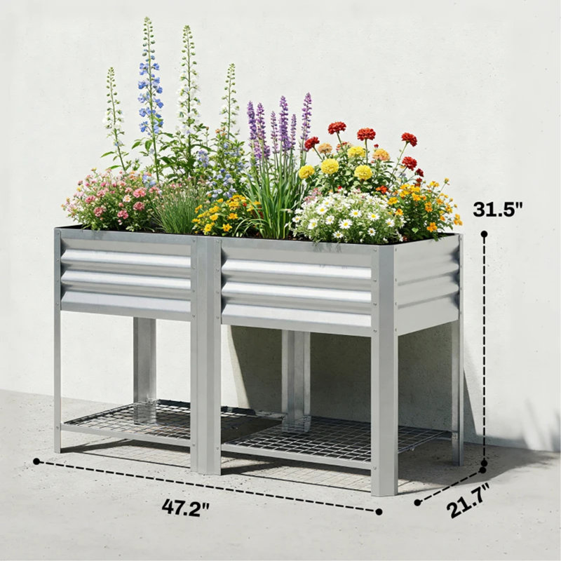 Boîte à fleurs surélevée en bois avec pieds pour jardin de jardin surélevé extérieur, Silver