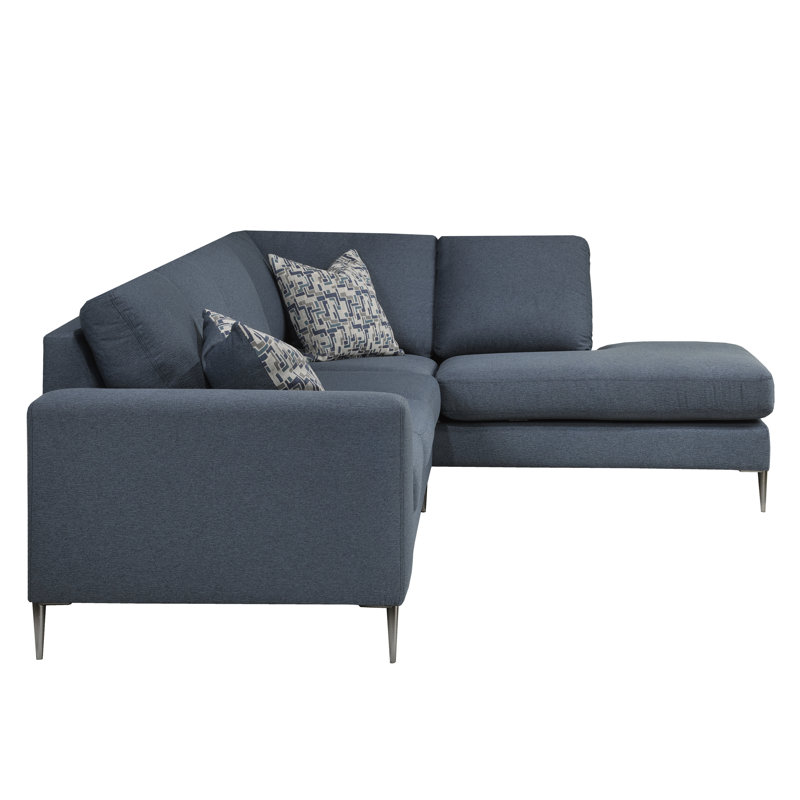 Upholstered L-Shaped Sectional Right Hand Facing, Blue 100% Polyester