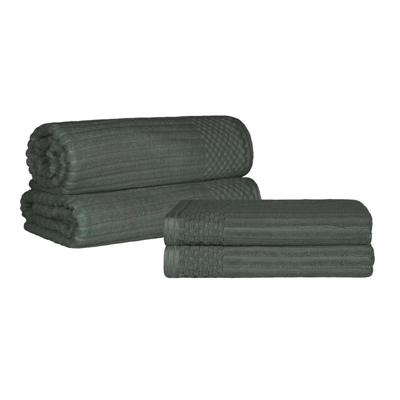 Ribbed Cotton Absorbent Heavy Weight 2 Pc Bath Sheet and 2 Pc Bath Towel Set, Pine