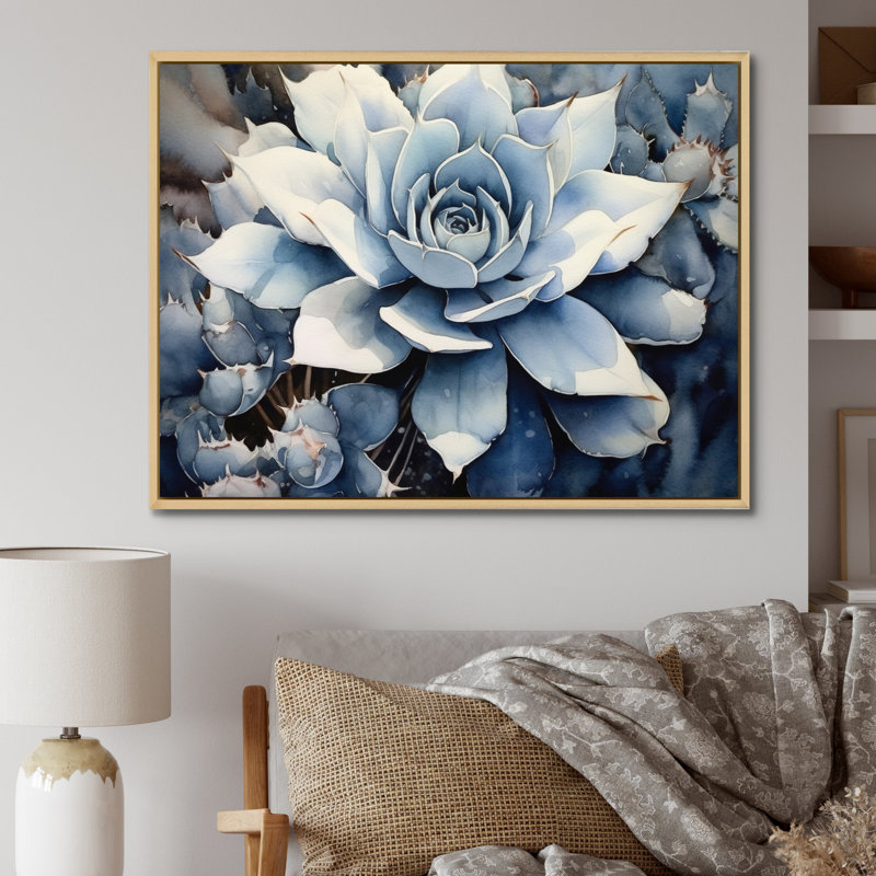 «Blue Blue Cactus Minimal Collage I» sur toile, Cadre naturel flottant, H 30 po x l 40 po x P 1,5 po