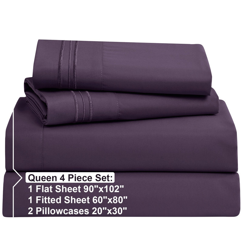 Microfiber Sheet Set, Eggplant Purple, Queen Sheet Set + Fitted Sheet + 2 Pillowcases