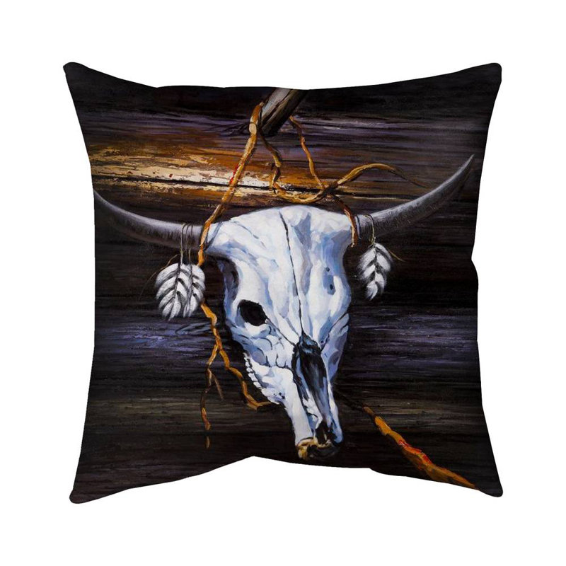 Hanged skull on a wood wall - 26"x26" Throw pillow - Poly twill - Print on demand, 26" H x 26" W, Polyester/Polyfill