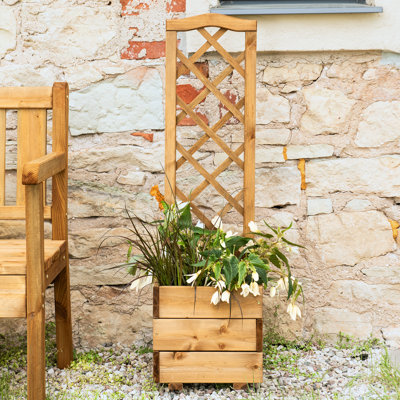 Boîte à fleurs en bois avec treillis festonné - L 12,6 po x l 12,6 po x H 52,8 po