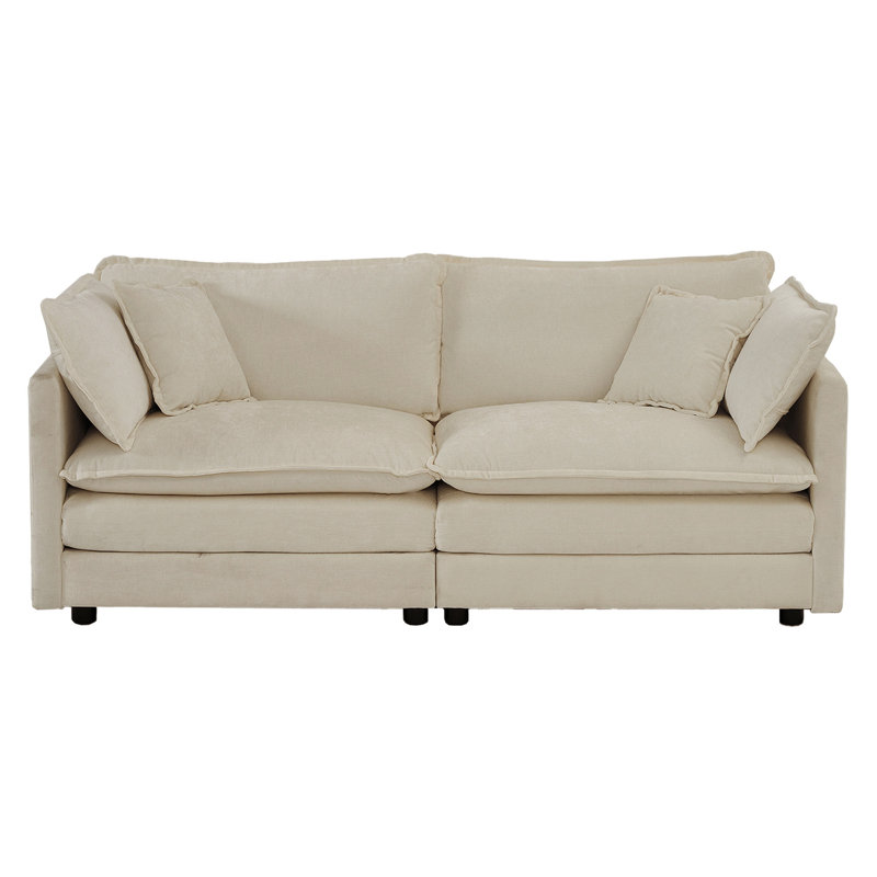Chenille beige contemporaine - Structure en bois et rembourrage respirant 2 sièges avec coussins 2 4 inclus, fabrication solide et solide, tissu, zone de confort