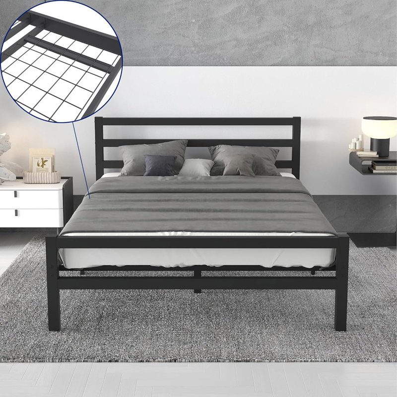 Buhara Metal Platform Bed Frame With Headboard And Footboard, Solid Premium Steel Mesh Base, Under Bed Storage Space, Easy Assembly