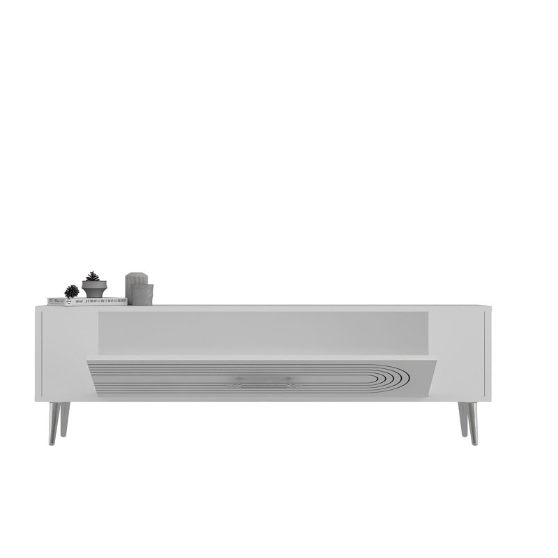 Meuble télé Catena, Blanc / argenté