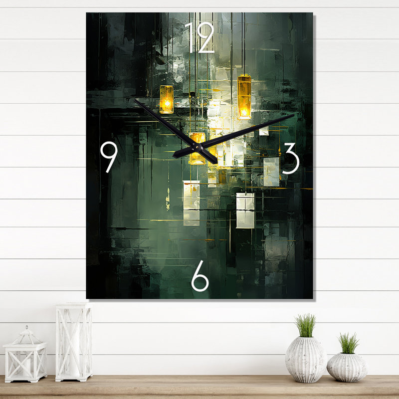 Sudden Serenity abstraite rétro émeraude et or - peinture abstraite horloge murale, Petit