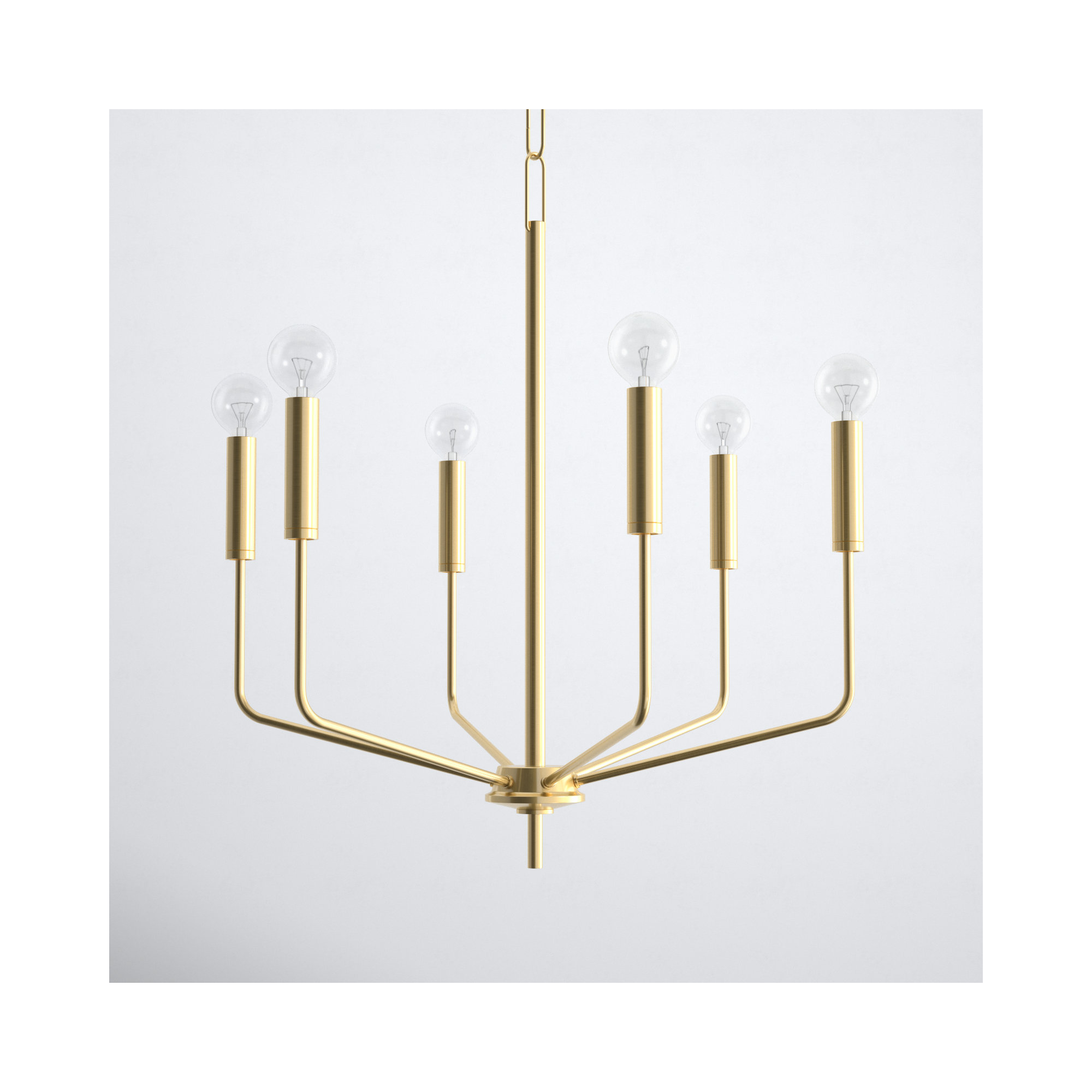 6 - Light Metal Chandelier, Aged Brass