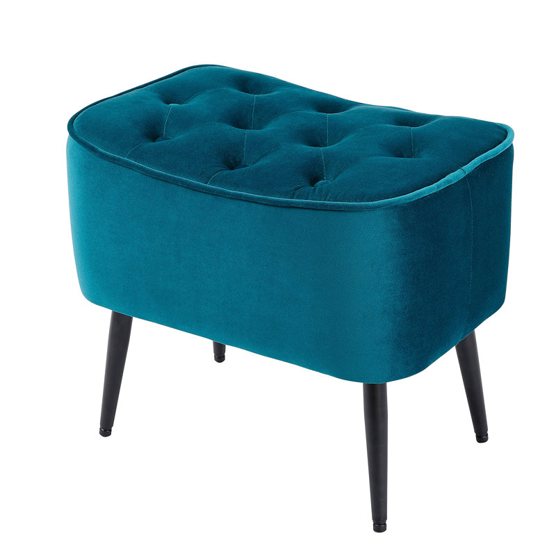 Tabouret de pieds capitonné en velours de 17 po x 19,5 po BirdRock Home, bleu sarcelle, Velours sarcelle
