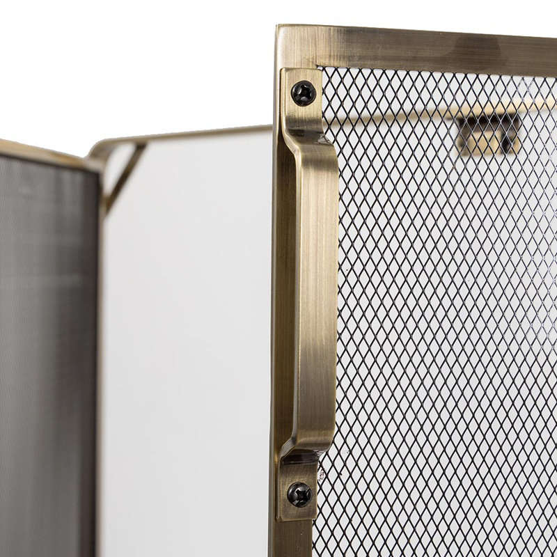 Modern Ember Aalto Mesh Fireplace Screen | Functional Doors | Heavy-Duty Steel Frame, Aged Brass