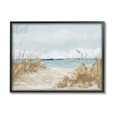 «Sandy Beach Walkway Distant Sail Sailers Floating Sea» par Julie Derice, reproduction d'art sur toile encadrée