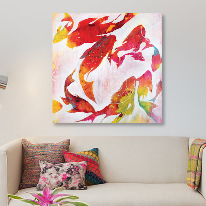«Koi Pond», reproduction sur toile, H 12 po x l 12 po x P 0,75 po, Pas de tapis, Toile tendue
