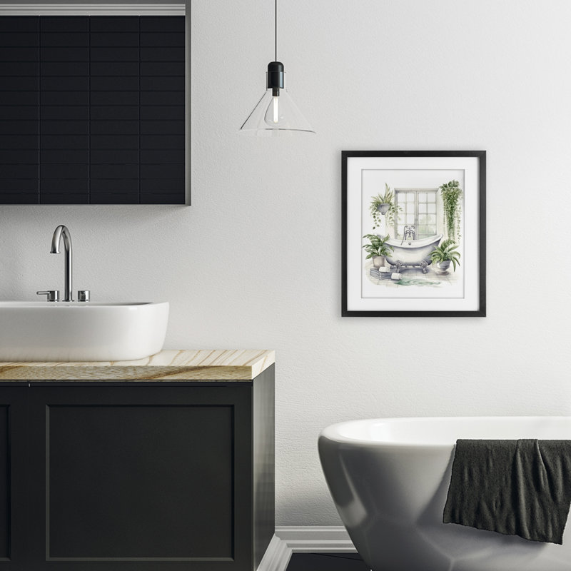 «Lush ery Bath & Window», reproduction sous verre encadrée, design par Lette and Lined, Noir, H 16 po x l 13 po