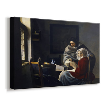 «Girl Interrupted at Her Music» -Johannes Vermeer-Toile tendue avec châssis-c. 1660 - 1661