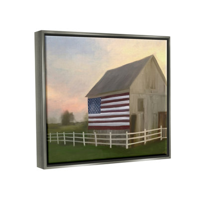 " American Flag Rural Barn Sunset Farm Landscape " by Amy Hall Painting Print