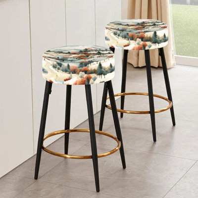 Mountain Cabin Rustic Landscape - Floral Bar Stools Set Of 2