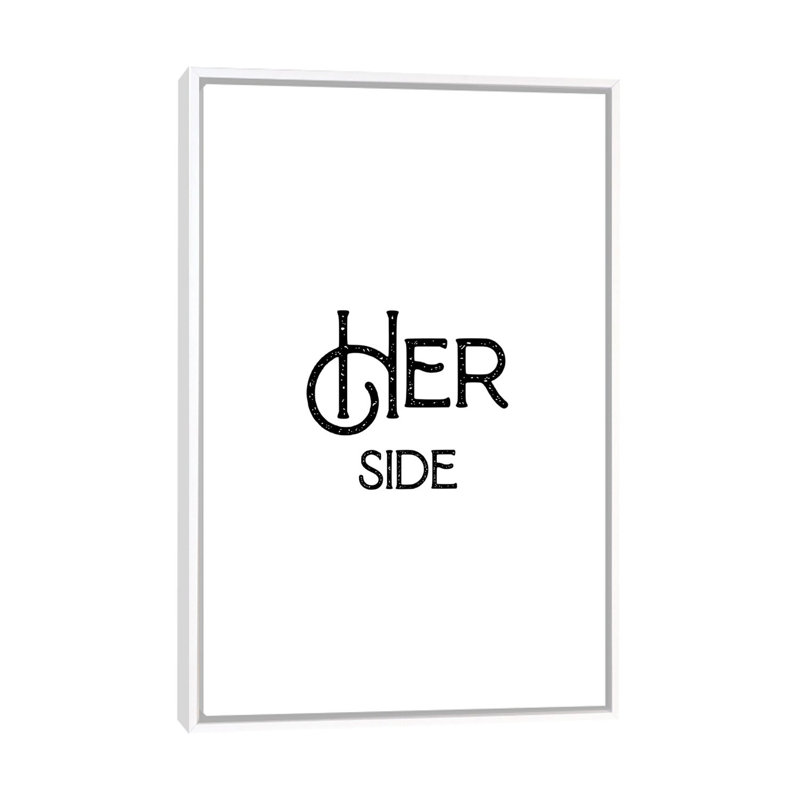 Her Side-impression d’art textuel, H 40 po x l 26 po x P 1,5 po, Toile blanche encadrée, Pas de tapis
