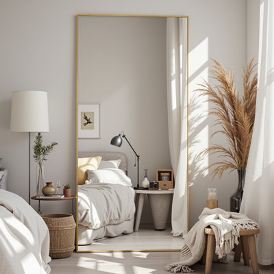 Oversized Aluminum Alloy Framed Rectangle Full Length Mirror with Stand Wall Mirror