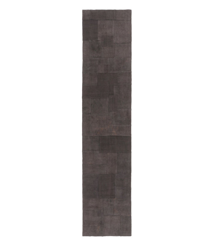 Vintage Turkish Runner With Mauve & Black Patchwork In Bold Design - Rug & Kilim