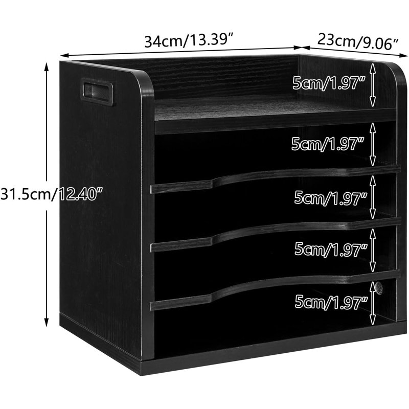 Black Chipboard Desktop File Organizer with Adjustable Shelves