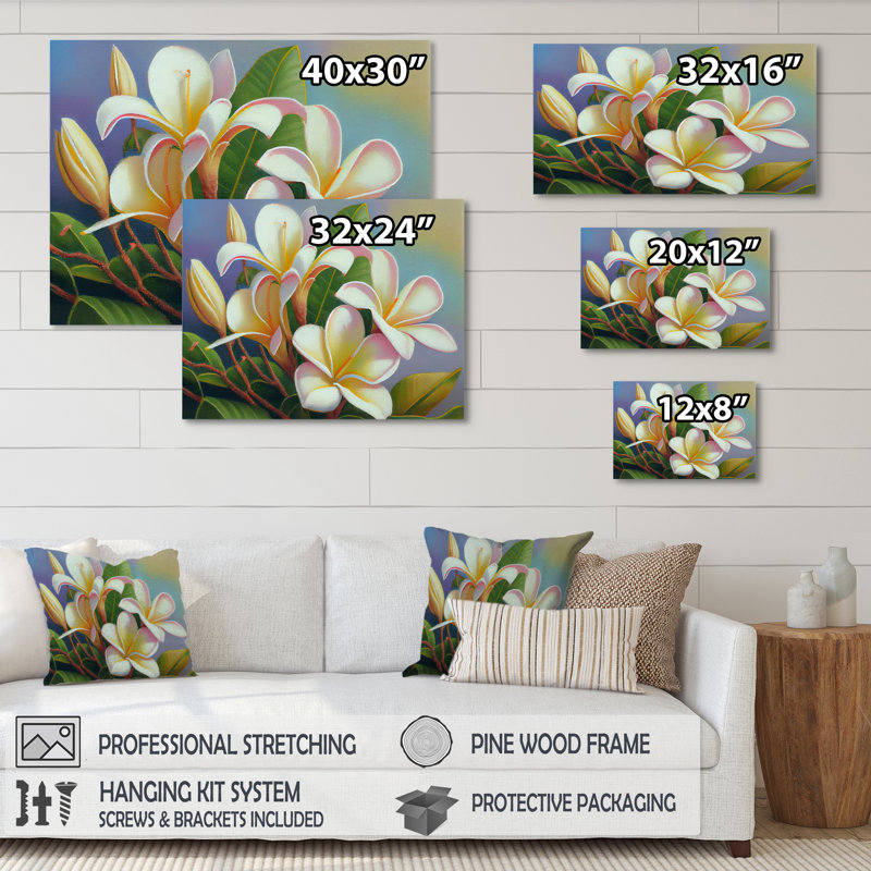 «White and Yellow Blossoming Plumeria III», reproduction sur toile, H 24 po x l 32 po x P 1 po, Toile tendue
