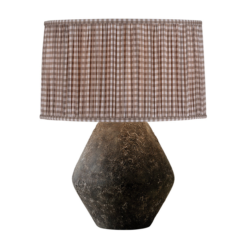 Artifact Table Lamp With Gingham Brown Shade, Lava