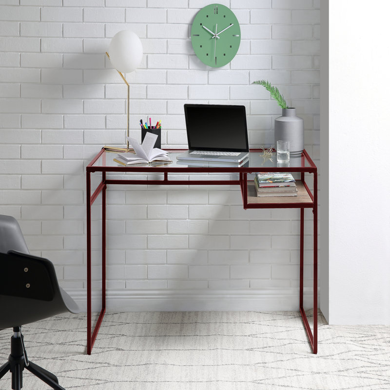 Bureau d'écriture avec plateau en verre et finition rouge