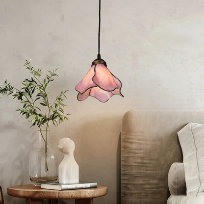 Luminaire suspendu vintage en verre en forme de fleur, ampoule E26, bronze antique