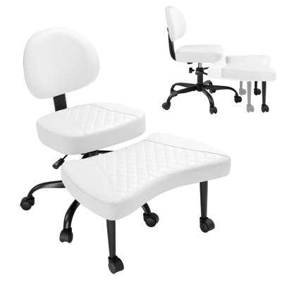 Fauteuil de méditation ergonomique à pieds croisés, fauteuil de bureau pivotant à 360 ° avec roulettes, fauteuil TDAH avec repose-pieds, soutien lombaire, dossier et siège à hauteur réglable plus large, fauteuil en similicuir à genoux pour le yoga
