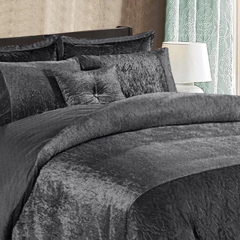 Santiago 3 Piece Crushed Velvet Duvet Cover Set Ultra Soft Luxurious and Easy Care Bedding, Double - 2 Standard Pillowcases