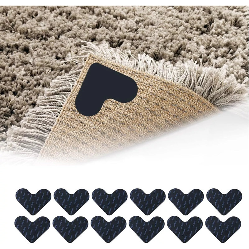 12 pièces Tapis de tapis en forme de cœur antidérapant en caoutchouc antidérapant , Nouveauté 3 po x 3,7 po