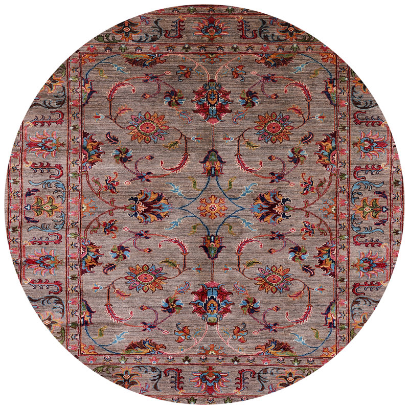 Tapis brun à motif oriental, Rond 4 pi