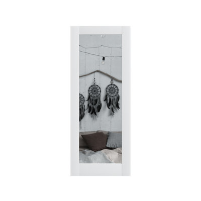 Porte française à dalle de 28 po x 80 po, portes intérieures à dalle en bois massif avec miroir 1-Lite pré-assemblées pour la salle de bain du garde-manger garde-manger, porte à panneau apprêté blanc, sans quincaillerie