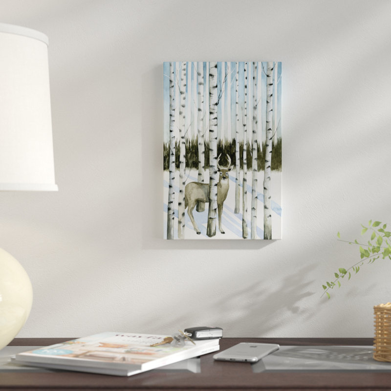 «Deer in Snowfall I» par Grace Popp - impression sur toile, H 12 po x l 8 po x P 0,75 po, Toile tendue, Pas de tapis