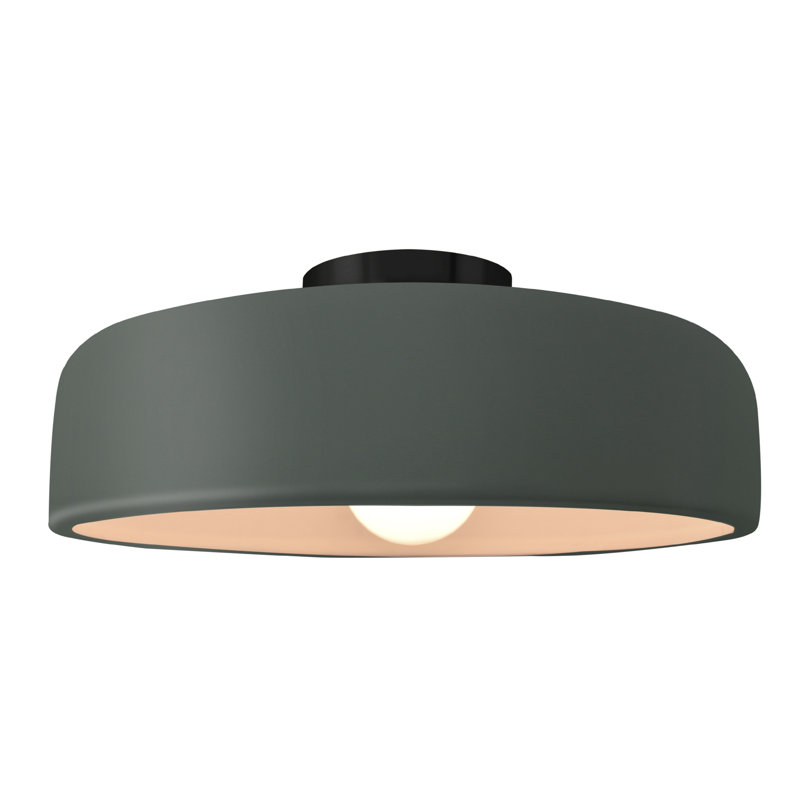 Plafonnier semi-encastré Radiance, Étain, vert, Noir mat, H 6,5 po x l 16 po x P 16 po