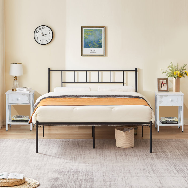 Ensemble de chambre configurable avec lit plateforme en fer, Blanc, Full / Double