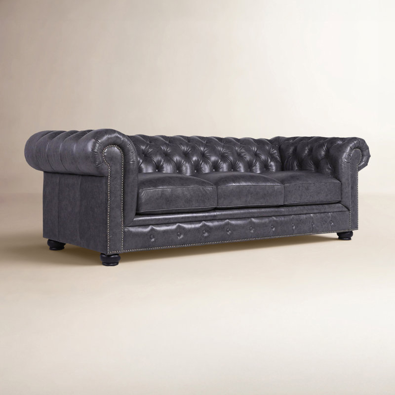 Freddie 95'' W Leather Sofa, Gray Leather