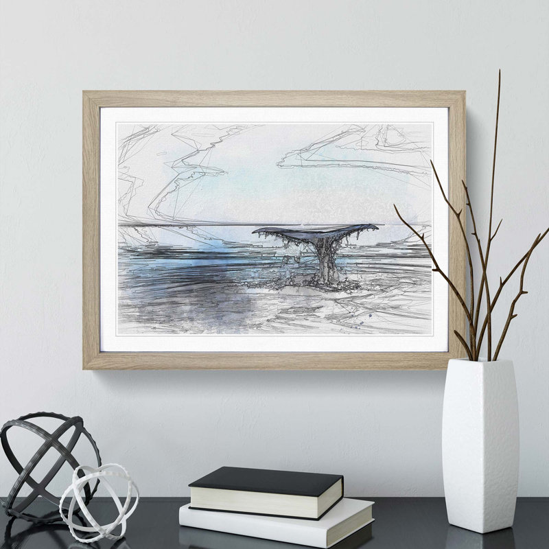 Whale Tail from the Ocean in Abstract - Picture Frame Graphic Art Print, 40cm H x 60cm W x 2cm D, Oak