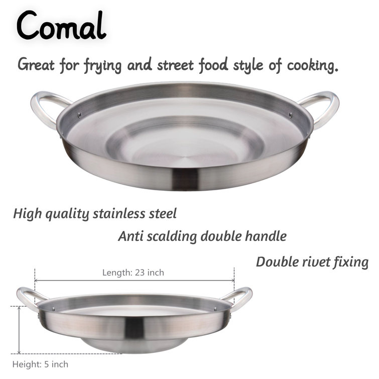 Concave Comal Frying Pan 16 Inch Stainless Steel Cookware