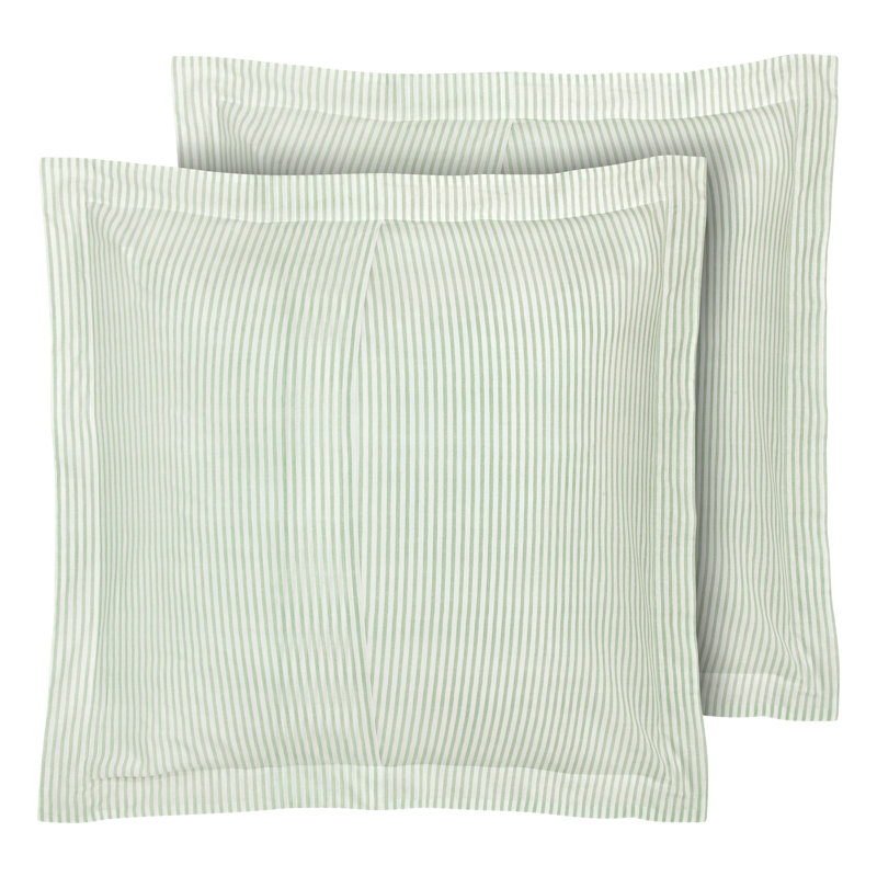 Green Ticking Stripe Cotton Euro Sham Set