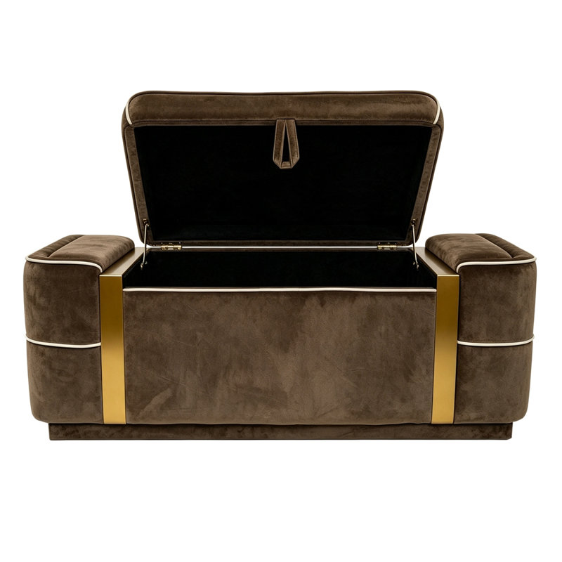 Banc de rangement moderne avec pouf rembourré, Brown, Brown
