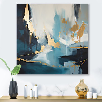 «Gold and Blue Abstract Expression 3», art mural abstrait en métal