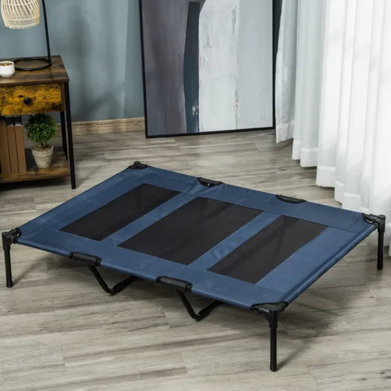 48" x 36" Dark Blue Elevated Breathable Dog Bed with Carry Bag