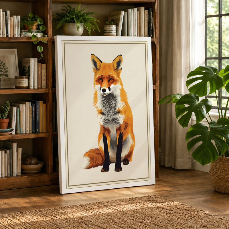Watchful Fox Boho - Wrapped Canvas, 18x12 - 45.7 x 30.5 cm, Sage Border