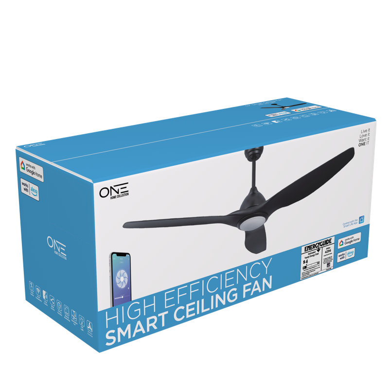 Ventilateur de plafond intelligent toutes saisons de 52 po avec éclairage à DEL - ventilateur intérieur / extérieur moderne avec télécommande, 6 vitesses, pales réversibles, fonctionne avec Alexa et Google