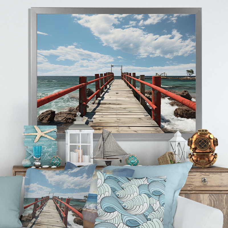 Tyris Beach Pier Point de vue noir sur toile, H 12 po x l 20 po x P 1 po, Cadre photo argenté