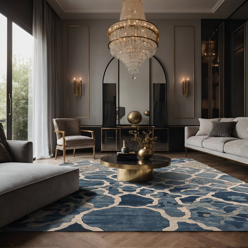 Tapis bleu soyeux et moelleux, Rectangle 4 pi x 6 pi