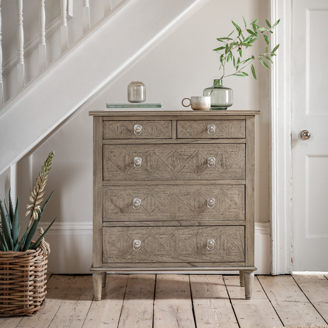 Mandie Solid Wood 90cm W 5 - Drawer Chest of Drawers